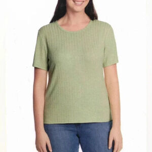 Vintage America Women's Slub Ribbed Tee Crew Neck (Green, Large)